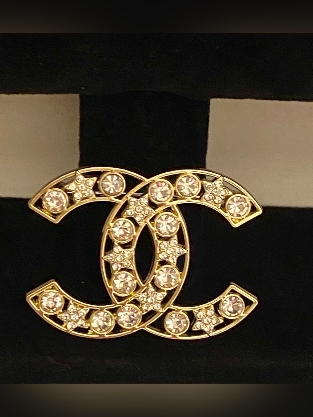 Fashion Jewelry Gold-Tone-Star-Crystal Double-C Inspired Brooch Large